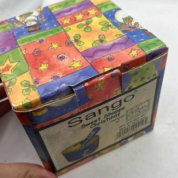 NWT Sango Sweet Shoppe Christmas 2 Pc Dip Mix Set Bowl Spoon Blue Red Snowman - Picture 8 of 11